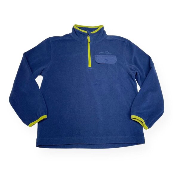 Eddie Bauer Kids Fleece Pullover Size 8 Blue Neon Green 1/4 Zip Outdoor - Picture 1 of 7